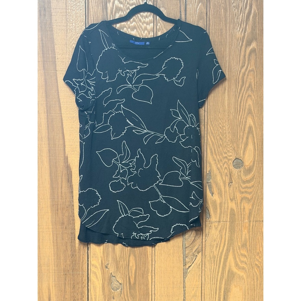 APT. 9 Black Floral Print Short Sleeve Top XL